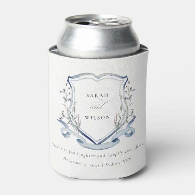 Rafraîchisseur Pour Canette Elégant Fleur sauvage d'aquarelle bleu Mariage Cre (Can devant)