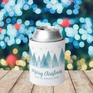 Rafraîchisseur Pour Canette Élégant hiver Arbres personnalisés Bleu Noël fête
