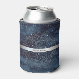 Rafraîchisseur Pour Canette Élégant mandala moderne argenté rayure bleu marine