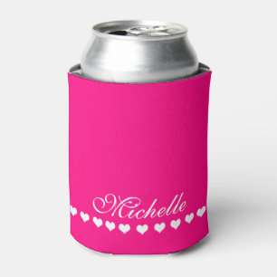 Rafraîchisseur Pour Canette Élégant Monogramme Coeurs blancs rose