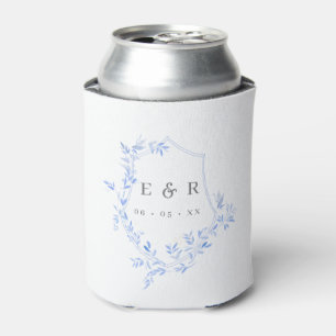 Rafraîchisseur Pour Canette Élégant Monogramme Mariage de crête Feuille Bleue