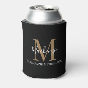 Rafraîchisseur Pour Canette Élégant Noir Or Personnalisé Nom Monogramme