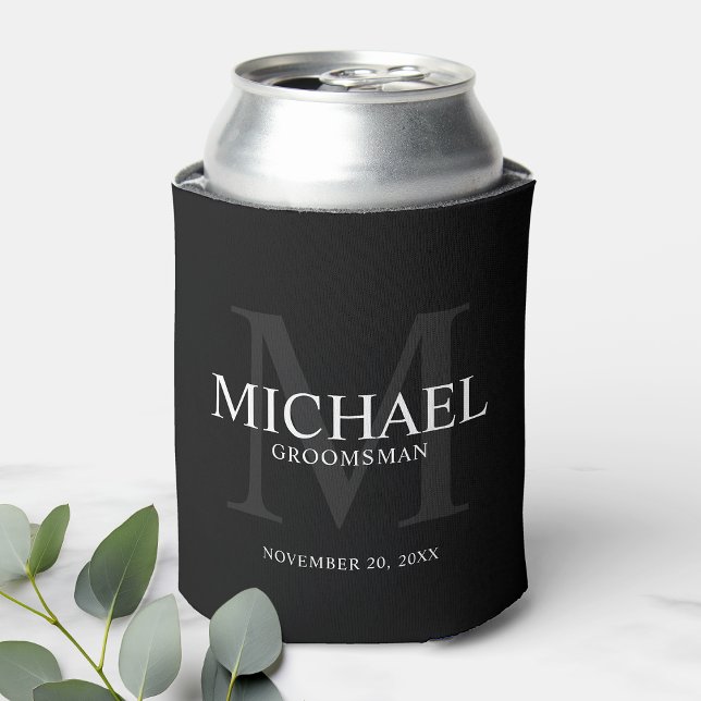 Rafraîchisseur Pour Canette Élégant Noir Personnalisé Groomsmen (Créateur téléchargé)