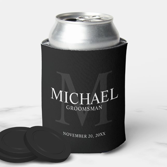 Rafraîchisseur Pour Canette Élégant Noir Personnalisé Groomsmen Can Cooler (Créateur téléchargé)