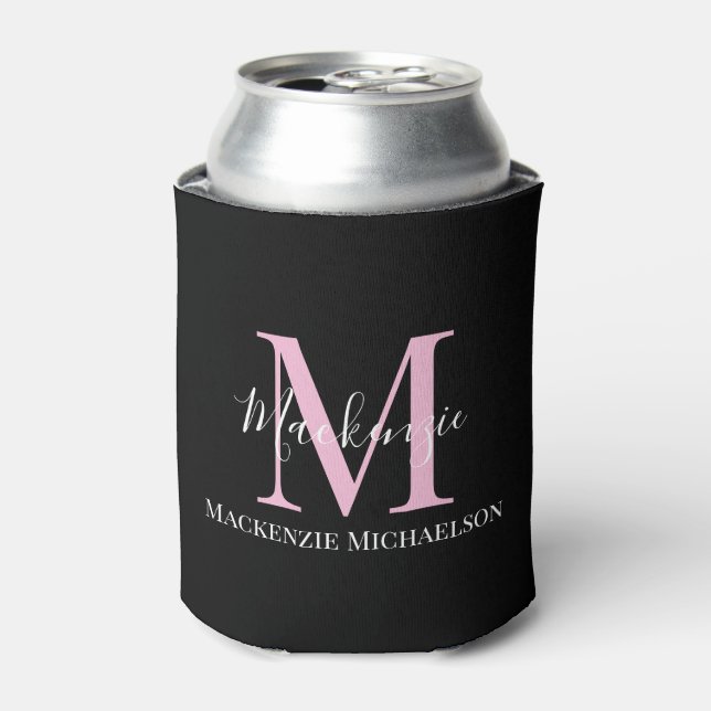 Rafraîchisseur Pour Canette Élégant Noir Rose Personnalisé Nom Monogramme (Can devant)