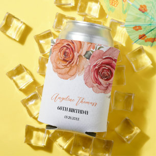 Rafraîchisseur Pour Canette Elégant Rose Floral Rouge Orange