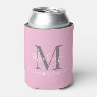 Rafraîchisseur Pour Canette Élégant rose gris Nom du monogramme personnalisé