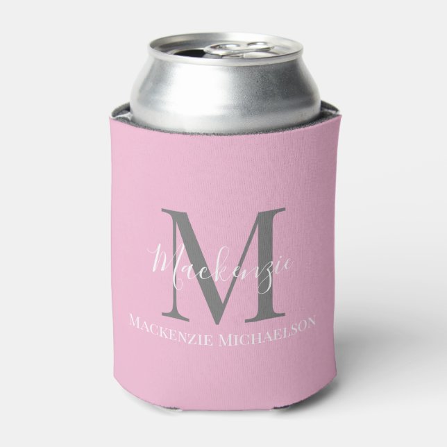 Rafraîchisseur Pour Canette Élégant rose gris Nom du monogramme personnalisé (Can devant)