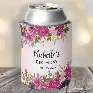 Rafraîchisseur Pour Canette Élégant rose violet Floral Faveurs d'anniversaire