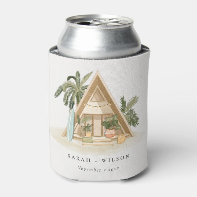 Rafraîchisseur Pour Canette Élégant Rustique Tropical Palm Beach Shack Mariage (Can devant)