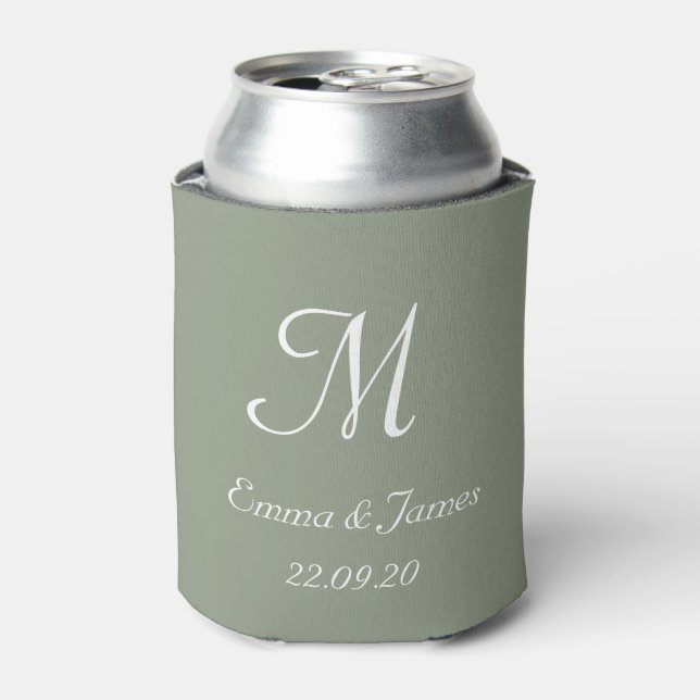 Rafraîchisseur Pour Canette Elégant Sage Green Monogramme Soirée de mariage Fa (Can devant)