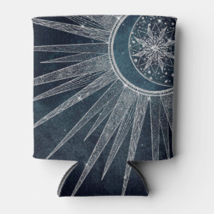 Rafraîchisseur Pour Canette Elégant Silver Sun Moon Doodle Mandala Blue Design