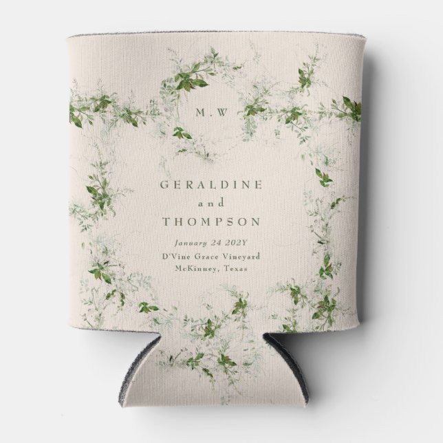 Rafraîchisseur Pour Canette Elégante crème Eucalyptus Monogram Mariage Cadeau (Devant)