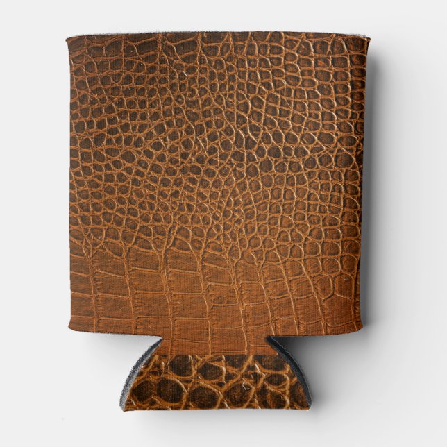 Rafraîchisseur Pour Canette Élégante texture en cuir de crocodile marron. (Devant)