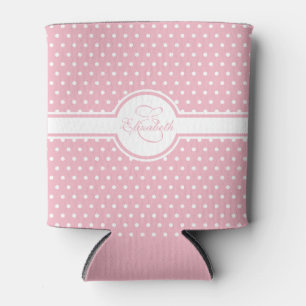Rafraîchisseur Pour Canette Élégants Pois blancs sur Monogramme rose