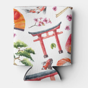 Rafraîchisseur Pour Canette Éléments japonais Aquarelle texture transparente
