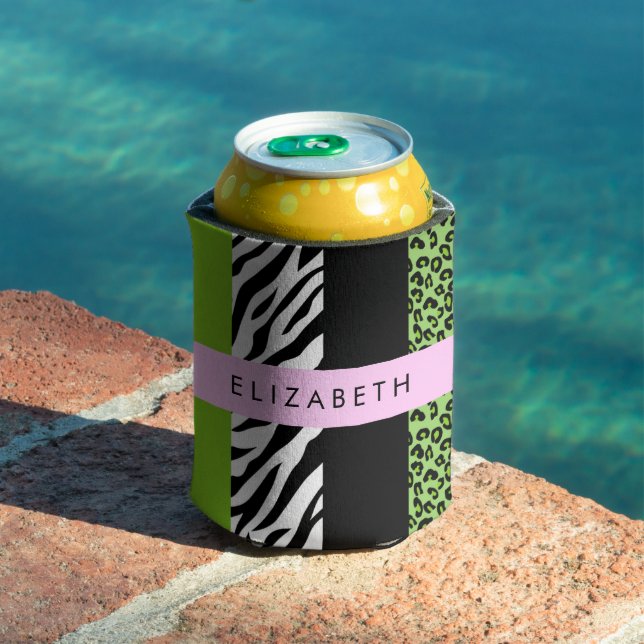Rafraîchisseur Pour Canette Empreinte de léopard, Zebra Print, Vert, Votre nom (Piscine in situ)