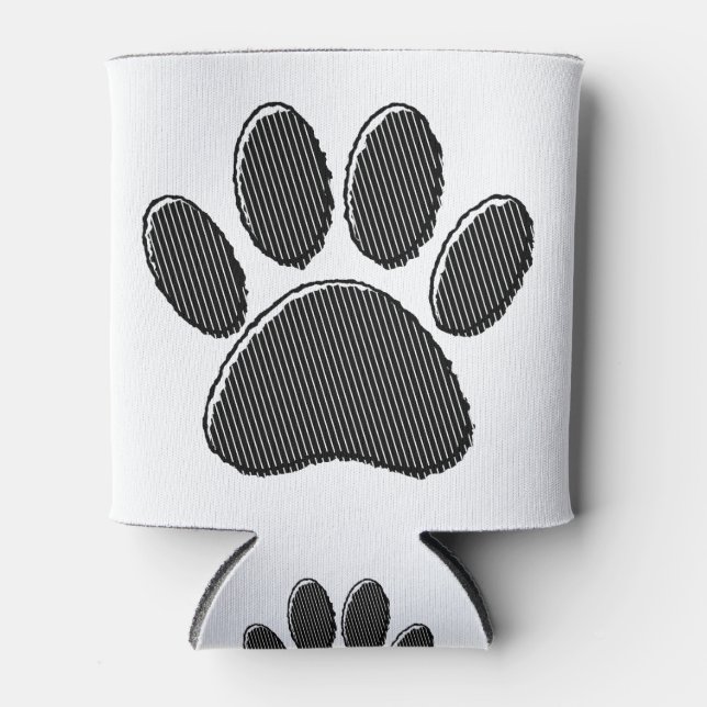 Rafraîchisseur Pour Canette Empreinte de patte de chiot rayé noir et blanc (Devant)