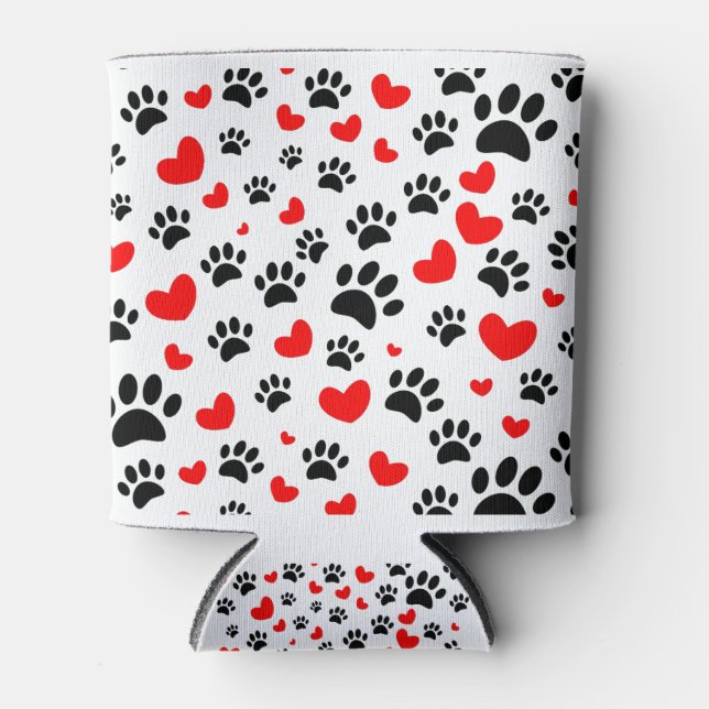 Rafraîchisseur Pour Canette Empreintes de pattes De Chiens Random Et Coeurs Ro (Devant)