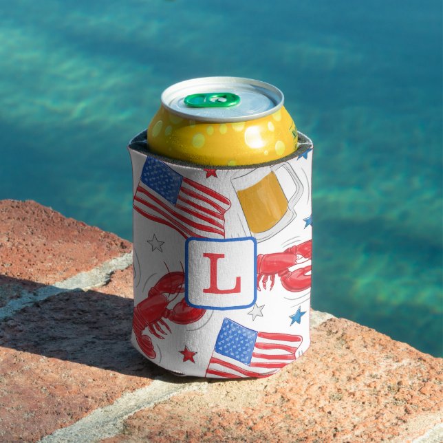 Rafraîchisseur Pour Canette Étoile du drapeau Monogram Lobster Beer (Piscine in situ)