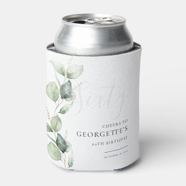Rafraîchisseur Pour Canette Eucalyptus 60e fête d'anniversaire adulte (Can devant)