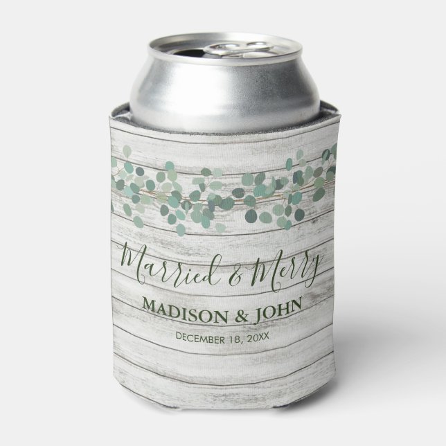Rafraîchisseur Pour Canette Eucalyptus Green Marié et Joyeuse Bière Mariage (Can devant)