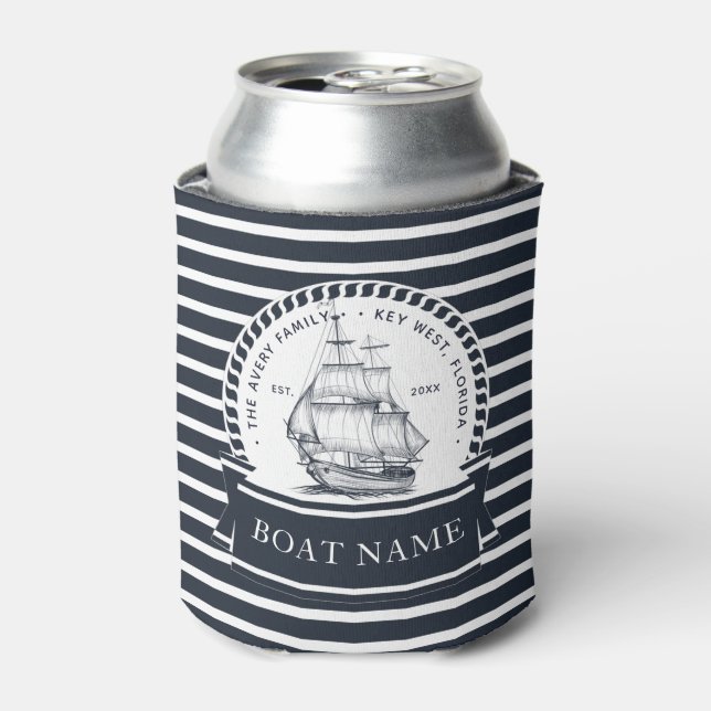 Rafraîchisseur Pour Canette Famille personnalisée et nom de bateau Nautique (Can devant)