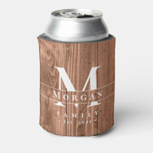 Rafraîchisseur Pour Canette Faveur personnalisée monogramme en bois rustique n