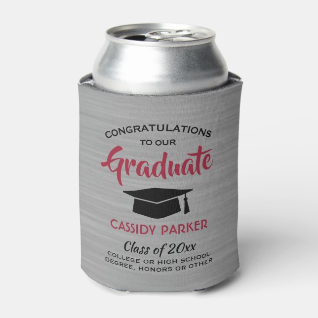 Rafraîchisseur Pour Canette Félicitations Graduation Party Brossé gris rouge e (Can devant)