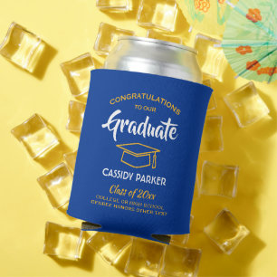 Rafraîchisseur Pour Canette Félicitations Graduation Party Royal Blue Gold Jau