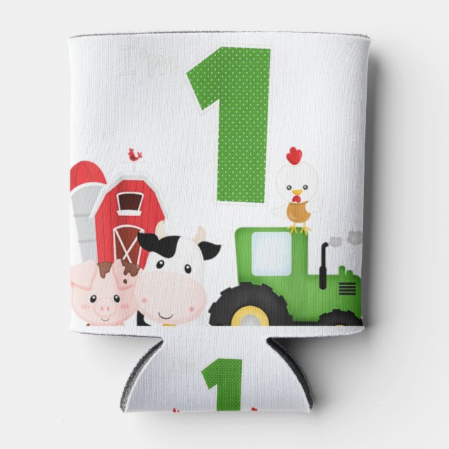 Rafraîchisseur Pour Canette Ferme Barnyard Animaux Tracteur 1er anniversaire 1 (Devant)