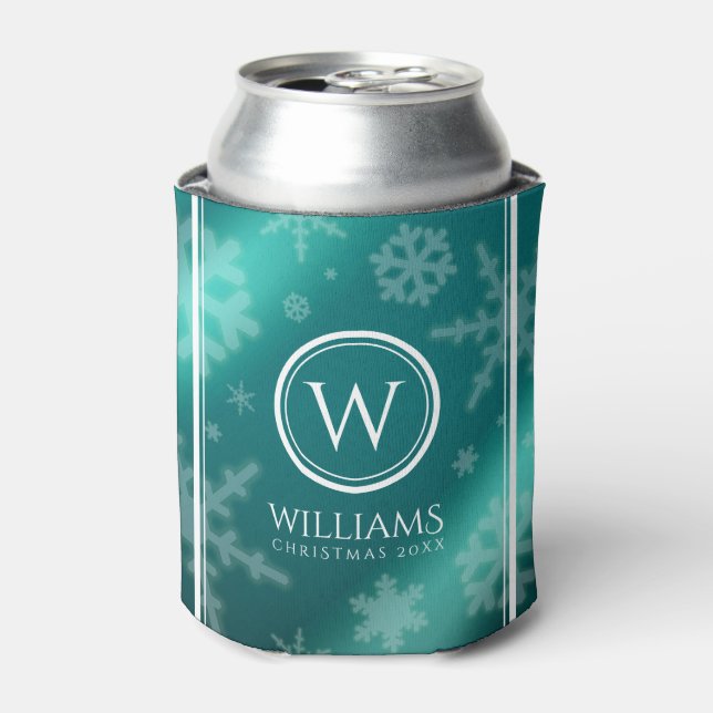 Rafraîchisseur Pour Canette Festif Blue Foil Snowflakes Monogramme Nom (Can devant)