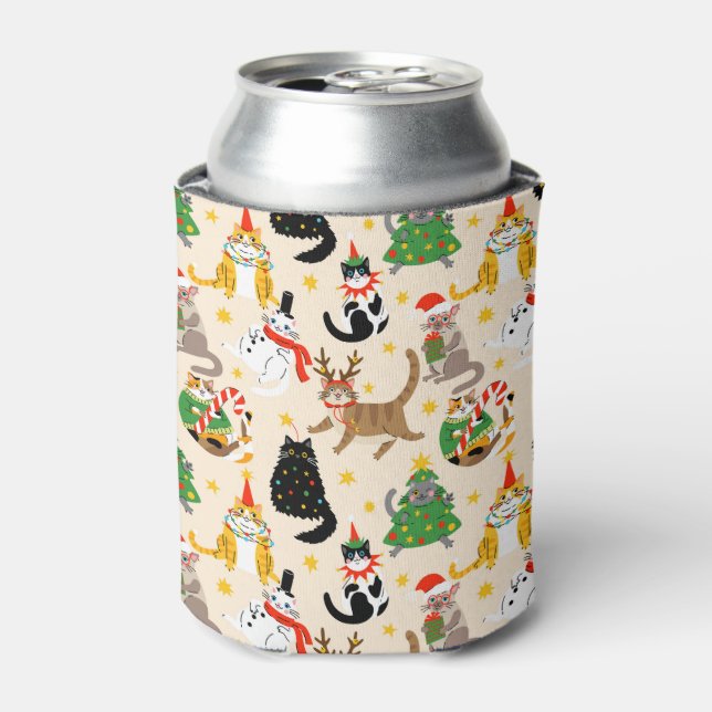 Rafraîchisseur Pour Canette Festive Chats Motif de Noël (Can devant)