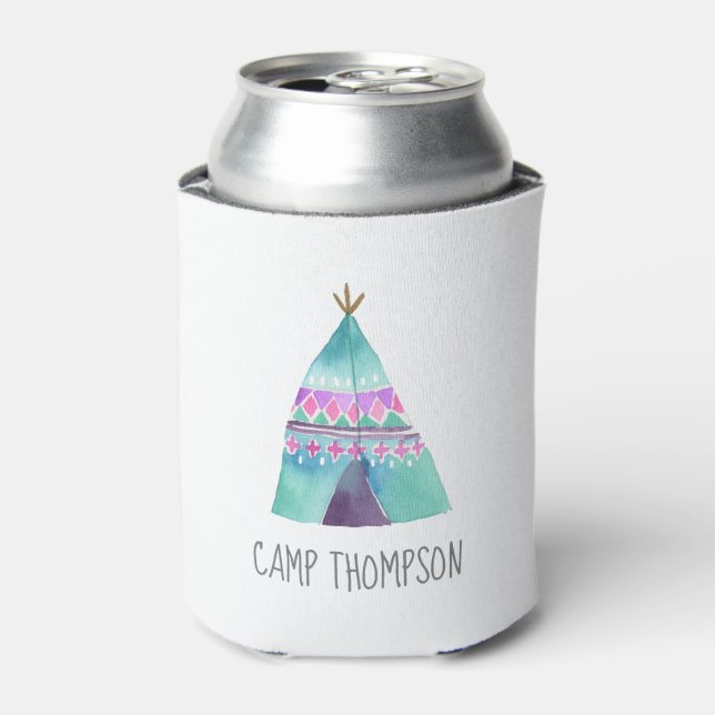 Rafraîchisseur Pour Canette Fête d'anniversaire de camping à l'aquarelle (Can devant)