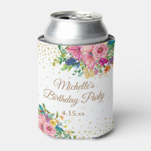 Rafraîchisseur Pour Canette Fête d'anniversaire florale rose bleu jaune