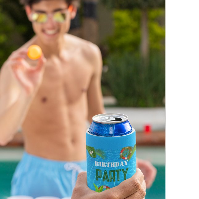 Rafraîchisseur Pour Canette Fête de la piscine tropicale | Anniversaire d'été (Créateur téléchargé)