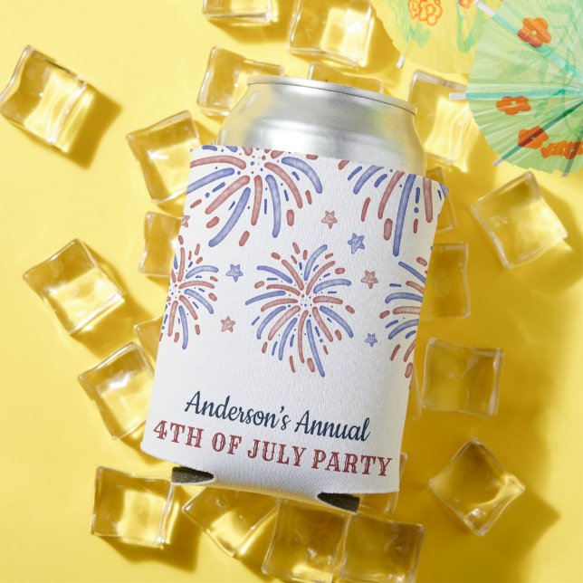 Rafraîchisseur Pour Canette Feu d'artifice rouge et bleu 4 juillet (Été in situ)