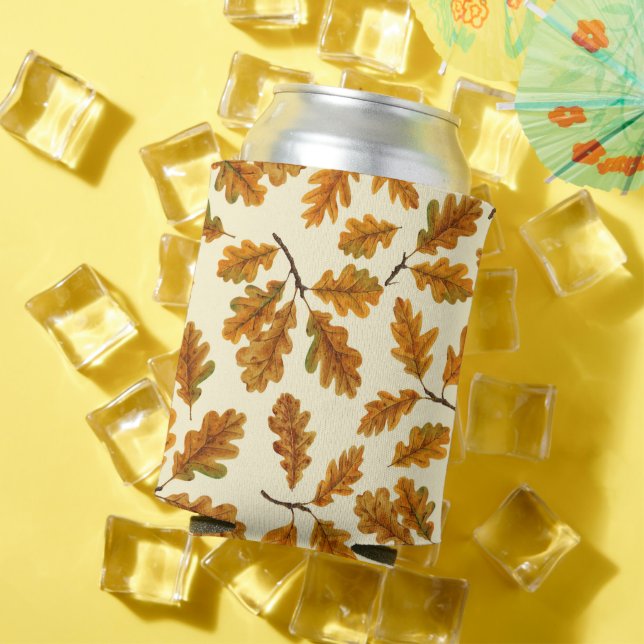 Rafraîchisseur Pour Canette Feuilles de chêne automnal sur blanc (Été in situ)