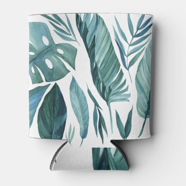 Rafraîchisseur Pour Canette Feuilles de palmiers tropicaux : Aquarelle. (Devant)