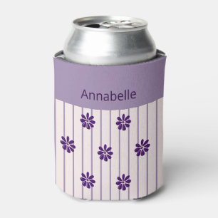 Rafraîchisseur Pour Canette Fille Nom Violet Stripes et Fleurs pourpres