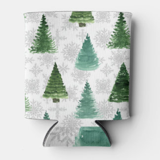 Rafraîchisseur Pour Canette Fir Tree Snowflakes : Motif d'aquarelle