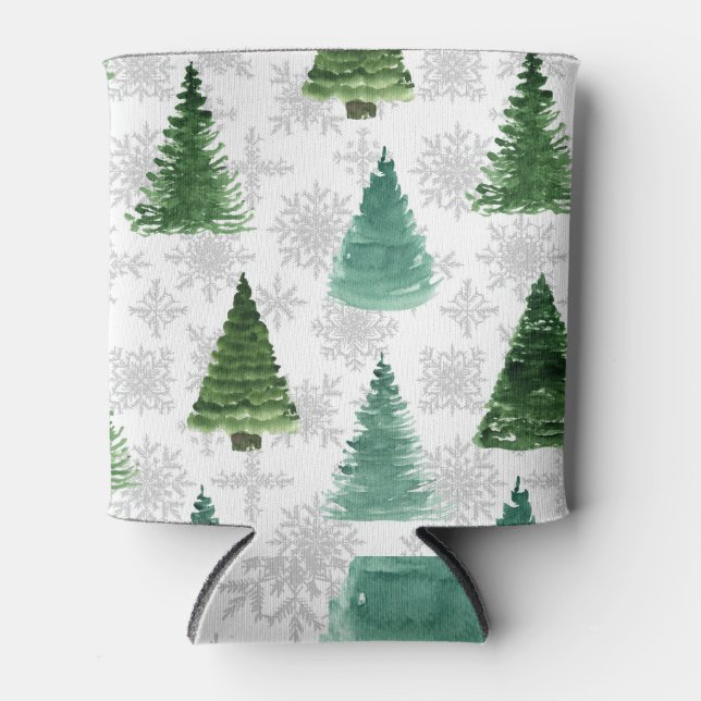 Rafraîchisseur Pour Canette Fir Tree Snowflakes : Motif d'aquarelle (Devant)