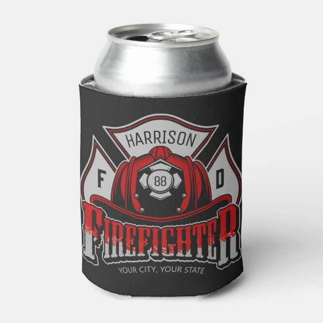 Rafraîchisseur Pour Canette Firefighter Helmet ADD NAME Fire Department Rescue (Can devant)