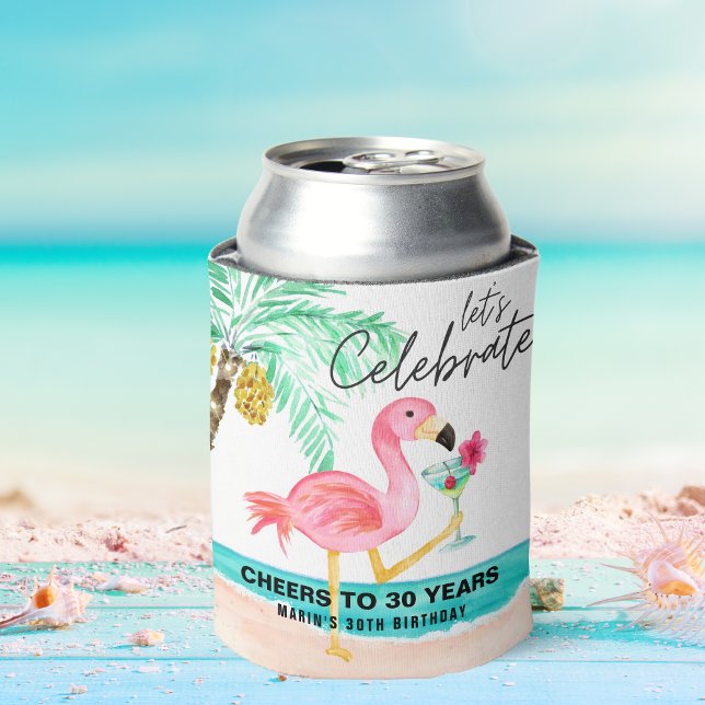 Rafraîchisseur Pour Canette Flamant rose Beach Party Palm Tropical Anniversair (Créateur téléchargé)