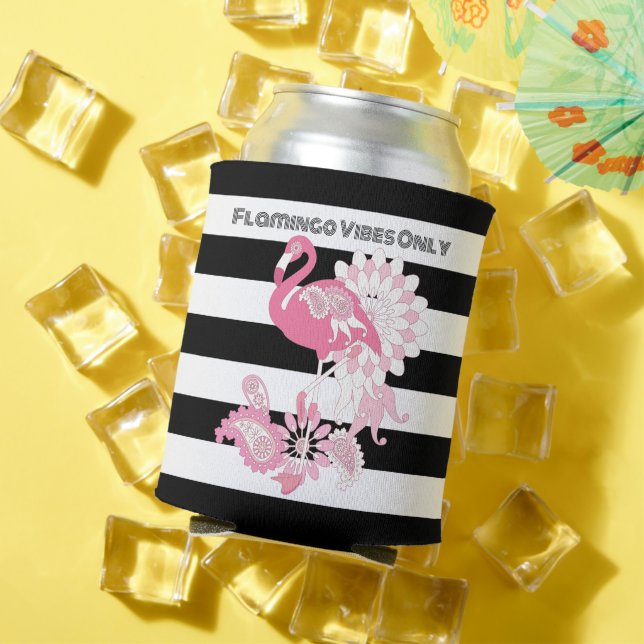 Rafraîchisseur Pour Canette Flamant rose noir et blanc en bande fête d'anniver (Été in situ)