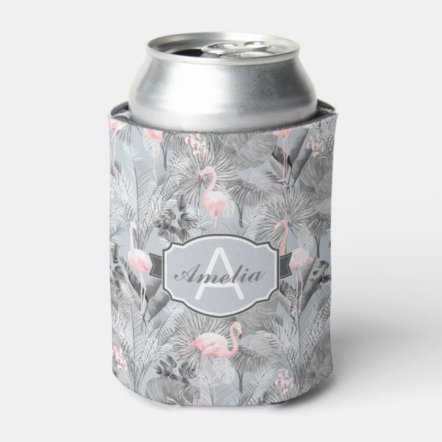 Rafraîchisseur Pour Canette Flamant rose Orchidée Tropical Motif Grey ID868 (Can devant)