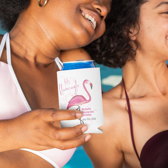 Rafraîchisseur Pour Canette Flamant rose rose fête d'anniversaire personnalisé (Custom personalized birthday pink flamingo can cooler. )