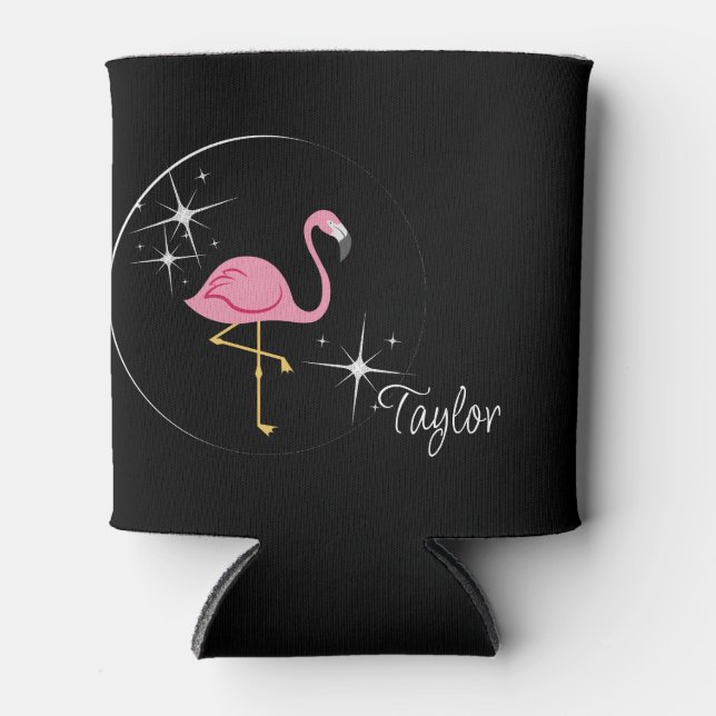 Rafraîchisseur Pour Canette Flamant rose rose Noir Can Cooler (Devant)