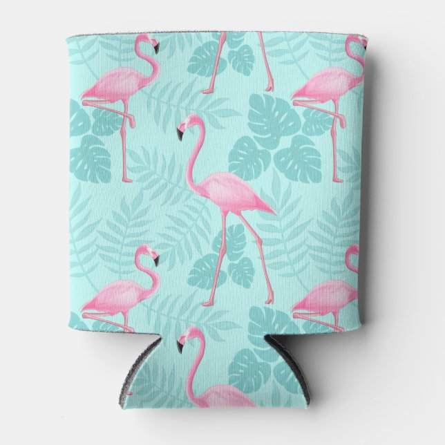 Rafraîchisseur Pour Canette Flamant rose vintage bleu clair (Devant)