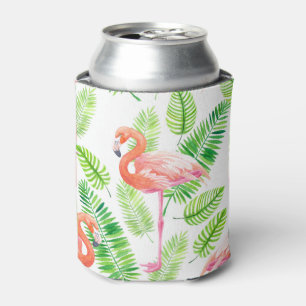 Rafraîchisseur Pour Canette Flamants roses et feuilles tropicaux